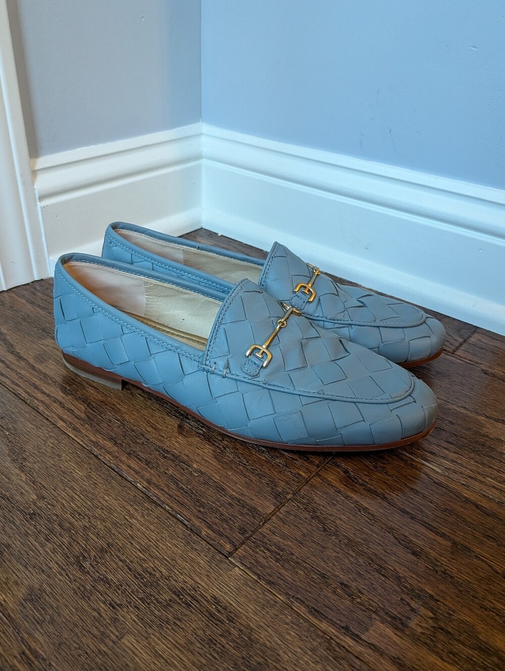 Sam Edelman Women's Blue Leather Loraine Woven Loafers Size 8